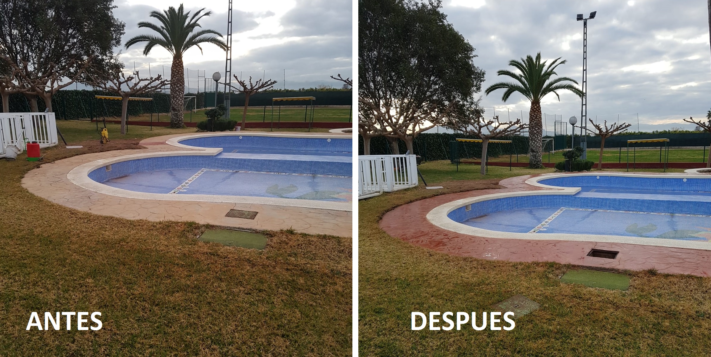 Pavimentos Andreu hormigon antes y despues piscina